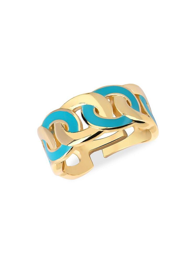 Gabi Rielle Women's 14K Gold Vermeil, Sterling Silver Turquoise French Enamel Adjustable Ring Cover