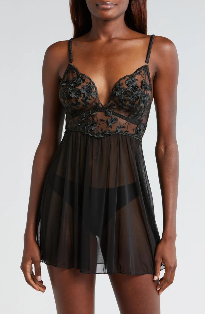 KILO BRAVA Embroidered Babydoll Chemise in Black Cover