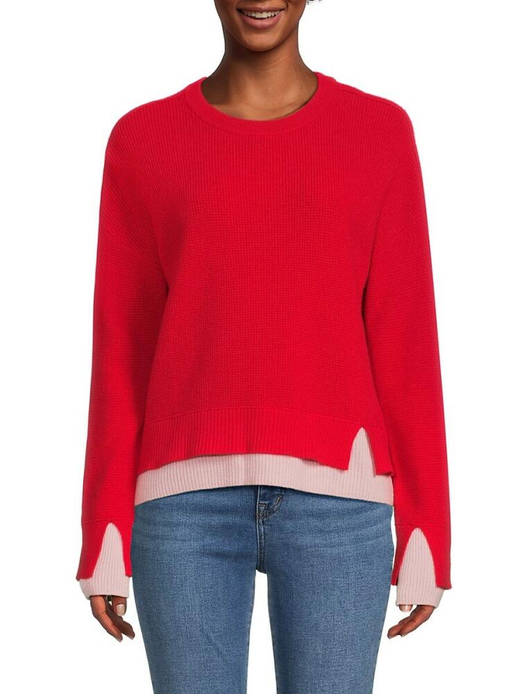 Design 365 Women's Double Cuff Cashmere Crewneck Sweater - Rouge Combo Cover