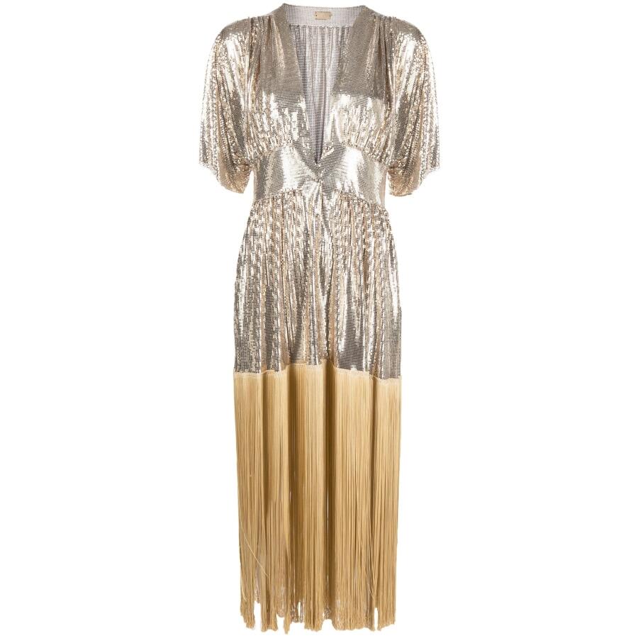 Paco Rabanne Fringe Detail Kaftan Mesh Dress Cover