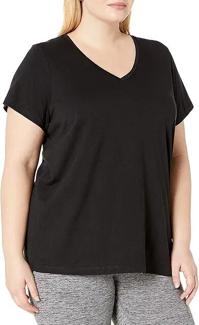 HUE Solid V-Neck Short Sleeve PJ Tee (Black) Women's Pajama Cover