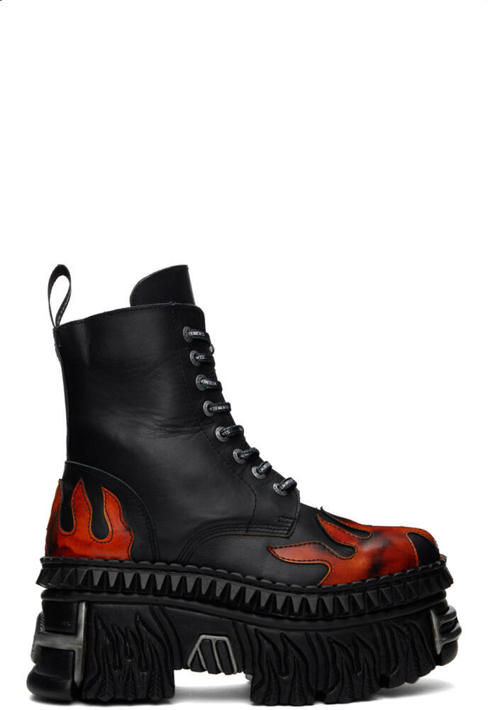 VETEMENTS Black New Rock Edition Flame Combat Boots Cover