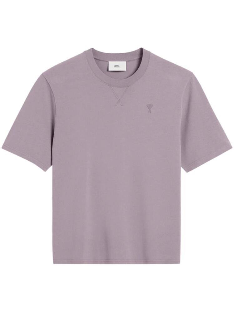 AMI Paris embroidered logo ribbed neck t-shirt - Purple Cover