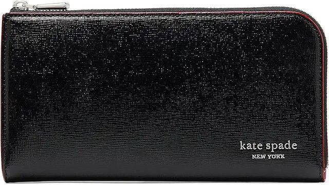 Kate Spade New York Devin Glitter Edge Shiny Saffiano Zip Around Continental Wallet (Black Multi) Wallet Handbags Cover