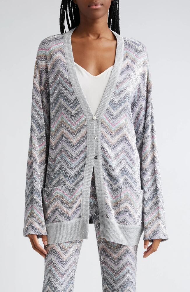 Missoni Sequin Chevron Longline Cardigan in Light Blue Grey White Base Cover