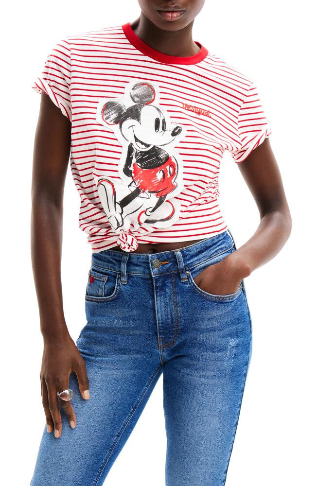 Desigual Embellished Mickey Mouse Appliqué Cotton T-Shirt in Red Cover