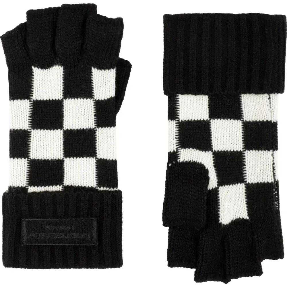 Kurt Geiger London Check Fingerless Gloves in Black /White Cover