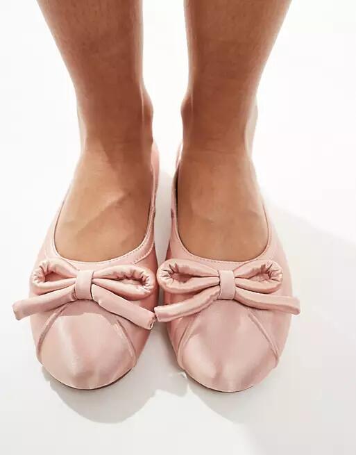 Simmi London Rainey ballet flats in blush satin with puffy bow-Pink Cover