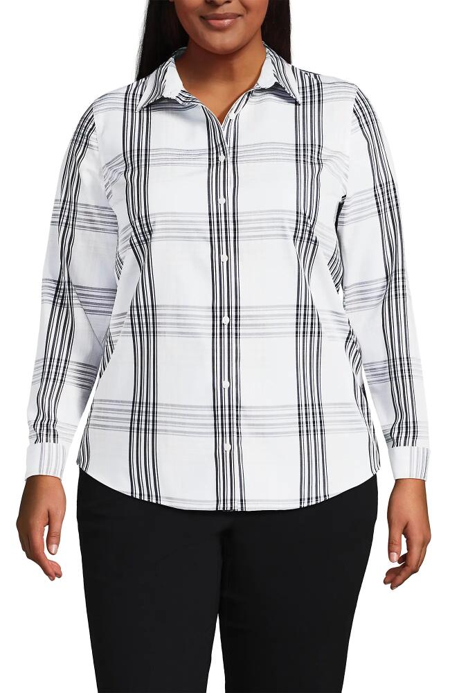 Lands' End Plus Size No Iron Button Front Shirt in Black Offset Plaid Cover