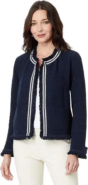 NIC+ZOE Ribbon Trim Fringe Mix Knit Jacket (Dark Indigo 1) Women's Coat Cover