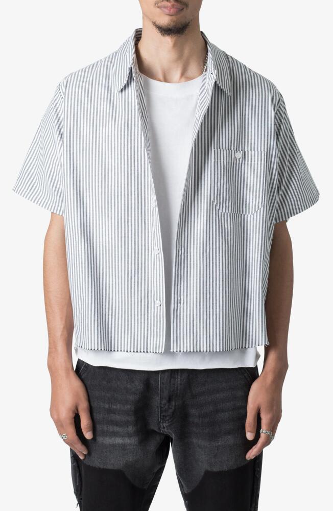 mnml Stripe Short Sleeve Button-Up Shirt in Grey/White Cover