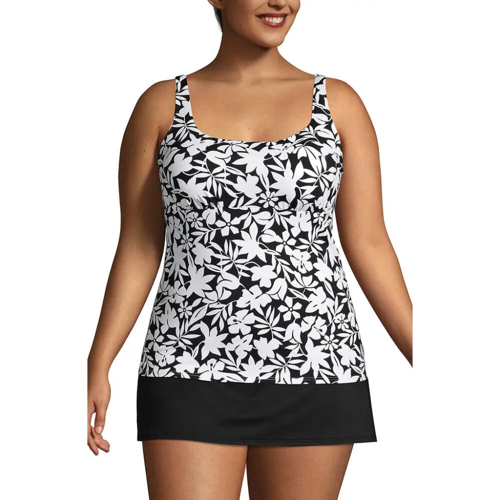 Lands' End Plus Size Mastectomy Chlorine Resistant Square Neck Tankini Swimsuit Top in Black Havana Floral Cover