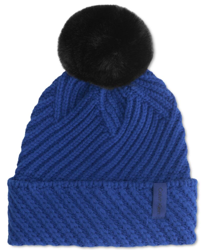 Calvin Klein Chunky Rib Knit Pom Beanie - Byzantine Cover