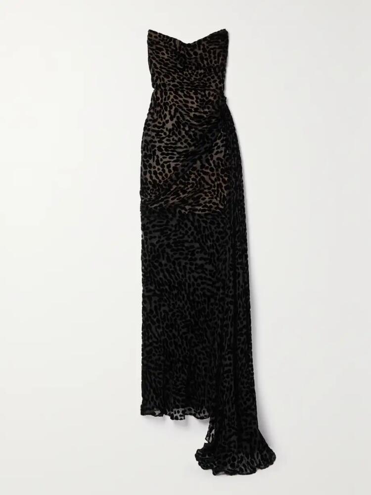 Jason Wu Collection - Strapless Draped Leopard-print Devoré-velvet Gown - Black Cover