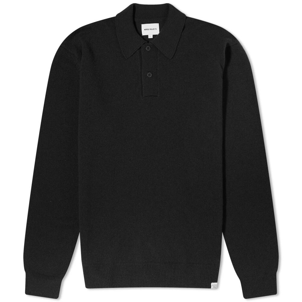 Norse Projects Men's Marco Merino Lambswool Polo Shirt in Black Cover