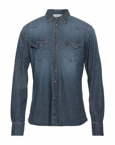 Aglini Man Denim shirt Blue Cotton, Elastane Cover