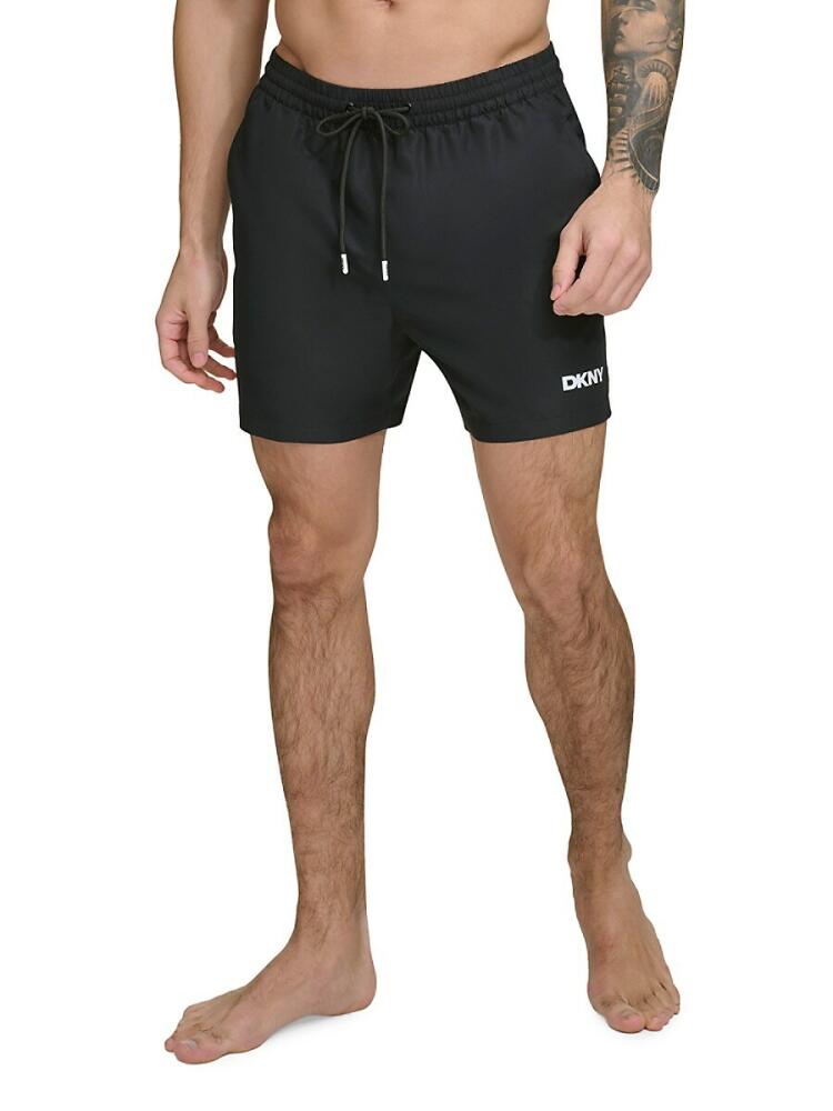 DKNY Men's Drawstring Standard Fit Swim Shorts - Black Cover