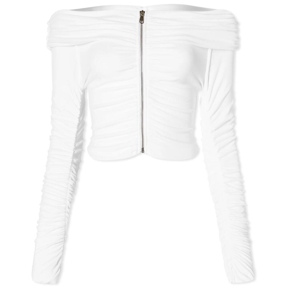 Sami Miro Vintage Women's Foldover Shirred LS Top in White Cover