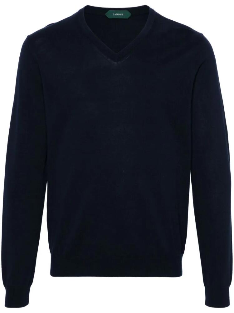 Zanone V-neck cotton jumper - Blue Cover