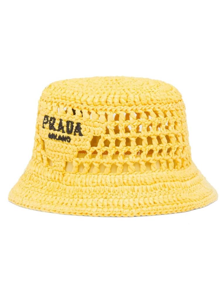 Prada logo-embroidered raffia bucket hat - Yellow Cover