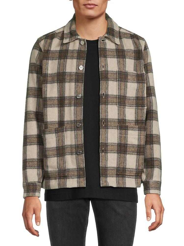 Reiss Men's Plaid Flannel Shacket - Oatmeal Brown Cover