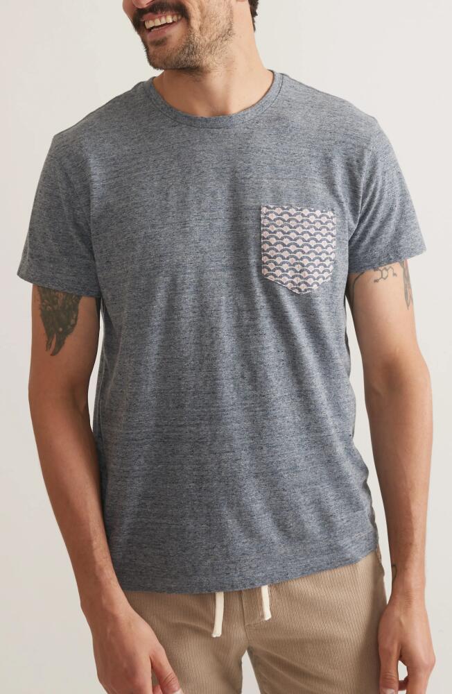 Marine Layer Signature Crewneck Pocket T-Shirt in Denim Neps Cover