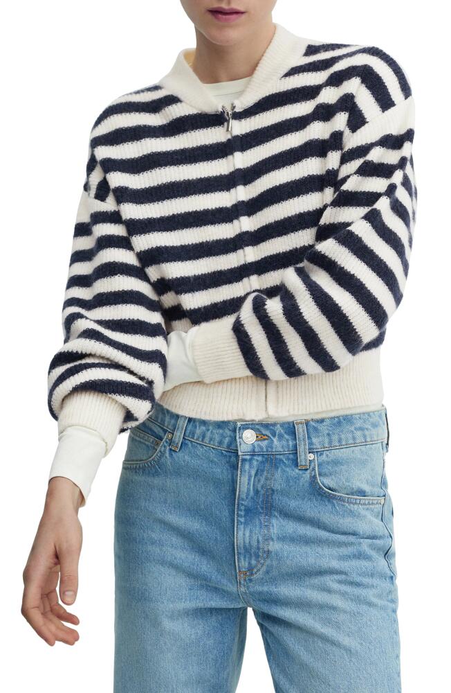 MANGO Stripe Zip Cardigan in Dark Navy Cover