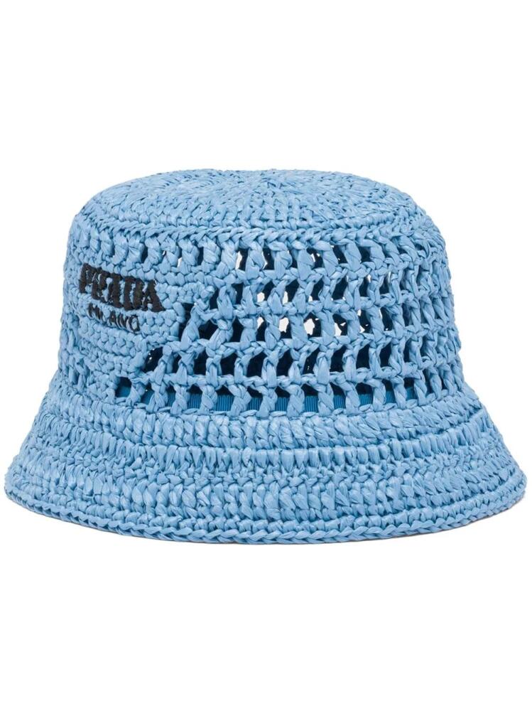 Prada logo-embroidered raffia bucket hat - Blue Cover