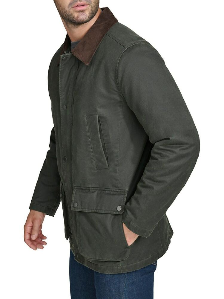 Cole Haan Men's Coated Cotton Rain Jacket - Army Green Cover