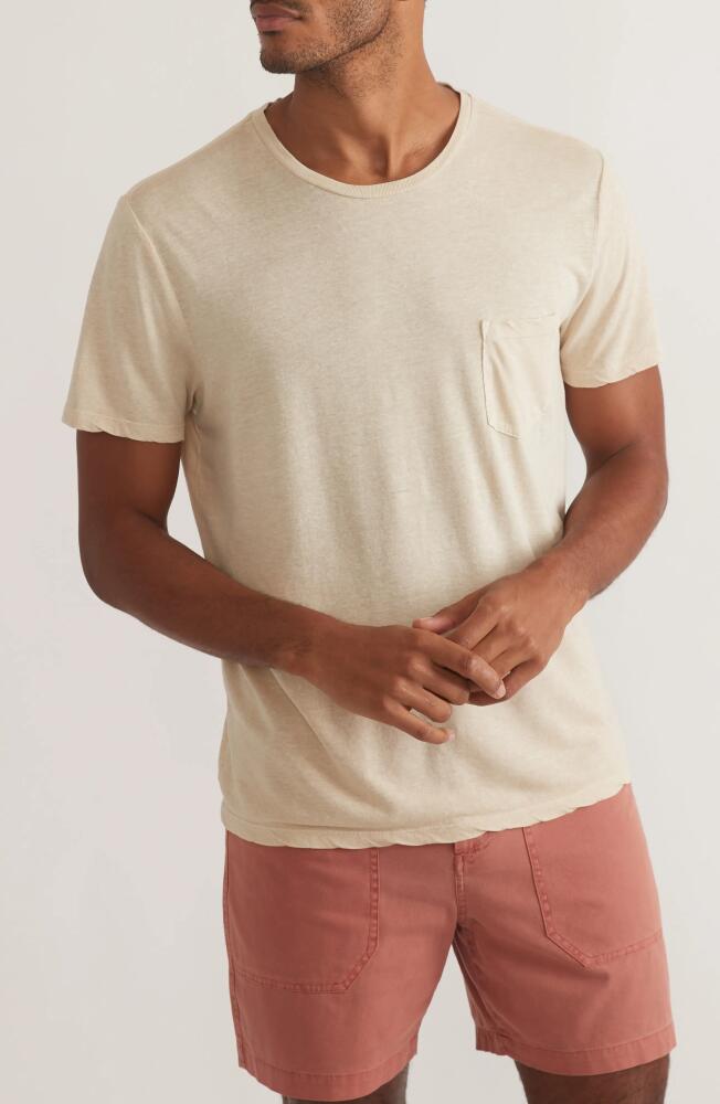 Marine Layer Heathered Hemp & Cotton Pocket T-Shirt in Sand Cover