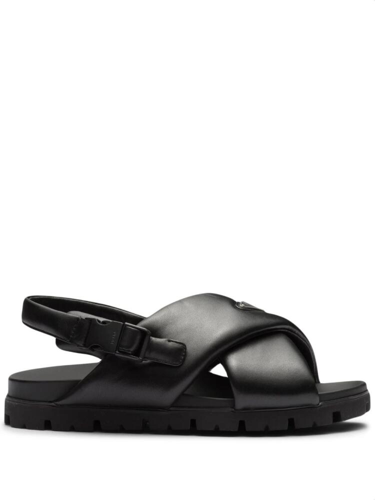 Prada padded crossover-straps flat sandals - Black Cover