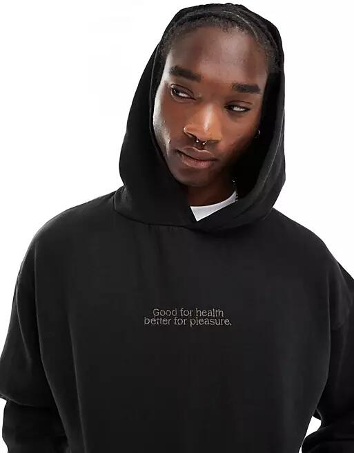 Pull & Bear sport embroidered hoodie in black Cover