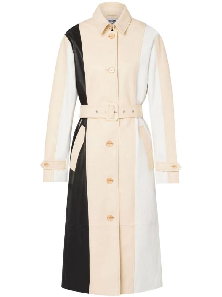 MOSCHINO JEANS colour-block leather coat - White Cover