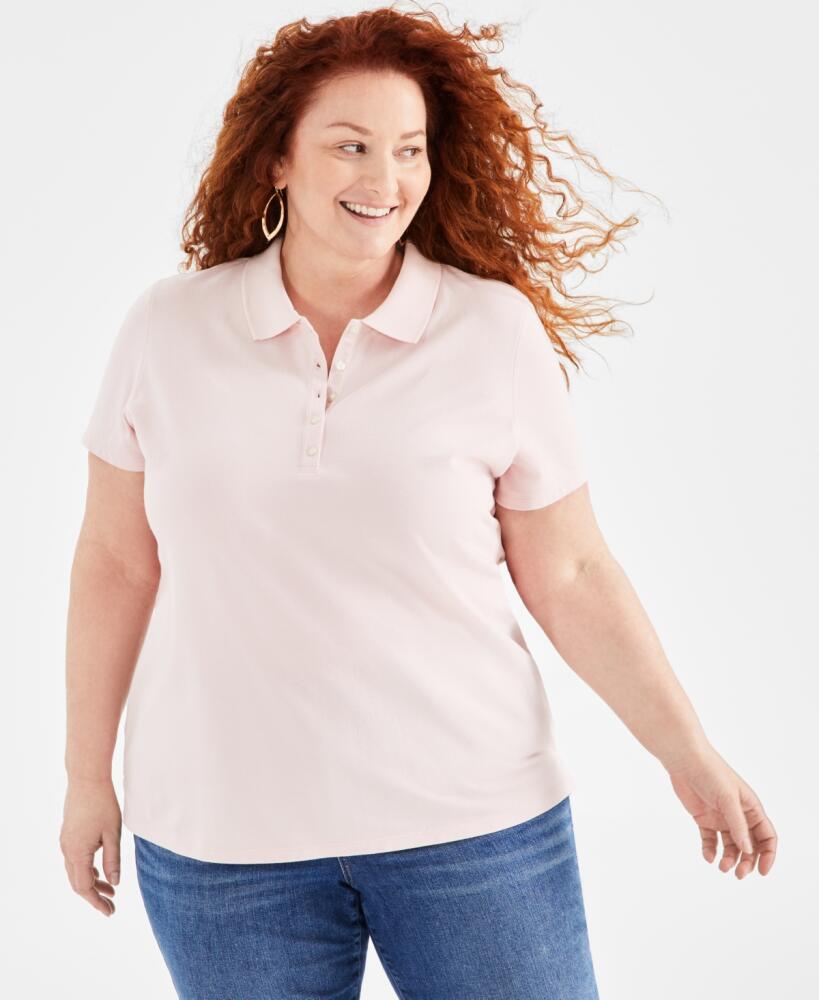 Style & Co Plus Size Solid Cotton Polo Shirt, Created for Macy's - Lotus Pink Cover