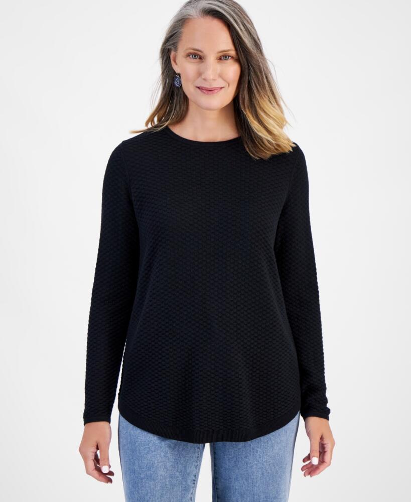 Style & Co Women's Cotton Curved-Hem Stitch Sweater, Created for Macy's - Deep Black Cover