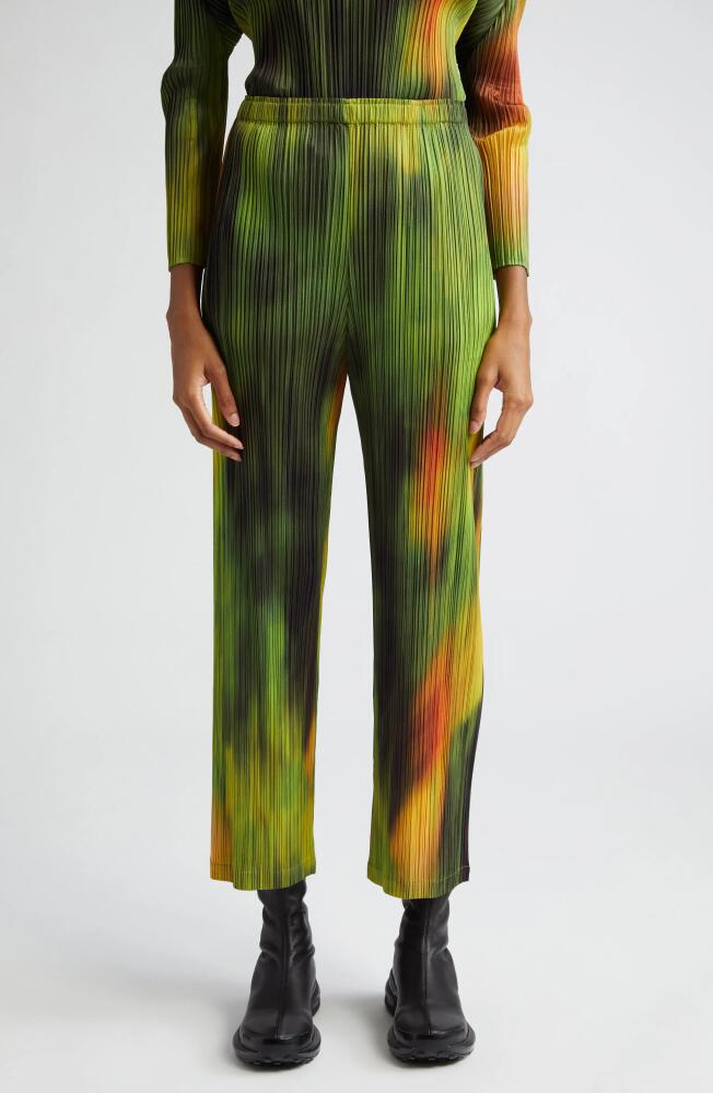 Pleats Please Issey Miyake Abstract Print Pleated Ankle Pants in Spinach Cover