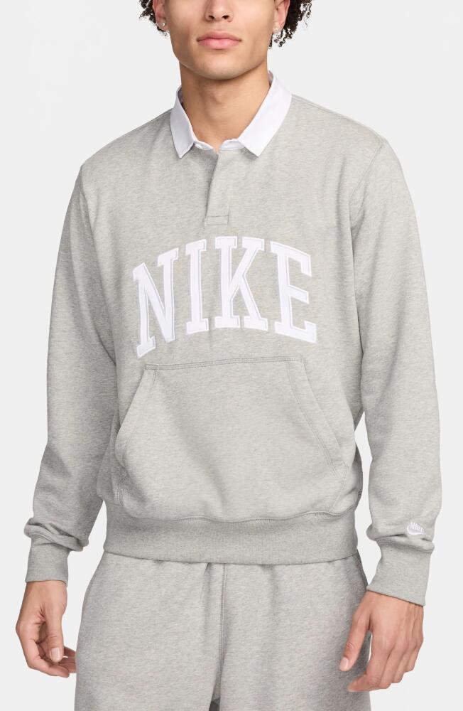 Nike Club Rugby Logo Graphic Sweatshirt in Dark Grey Heather/White Cover