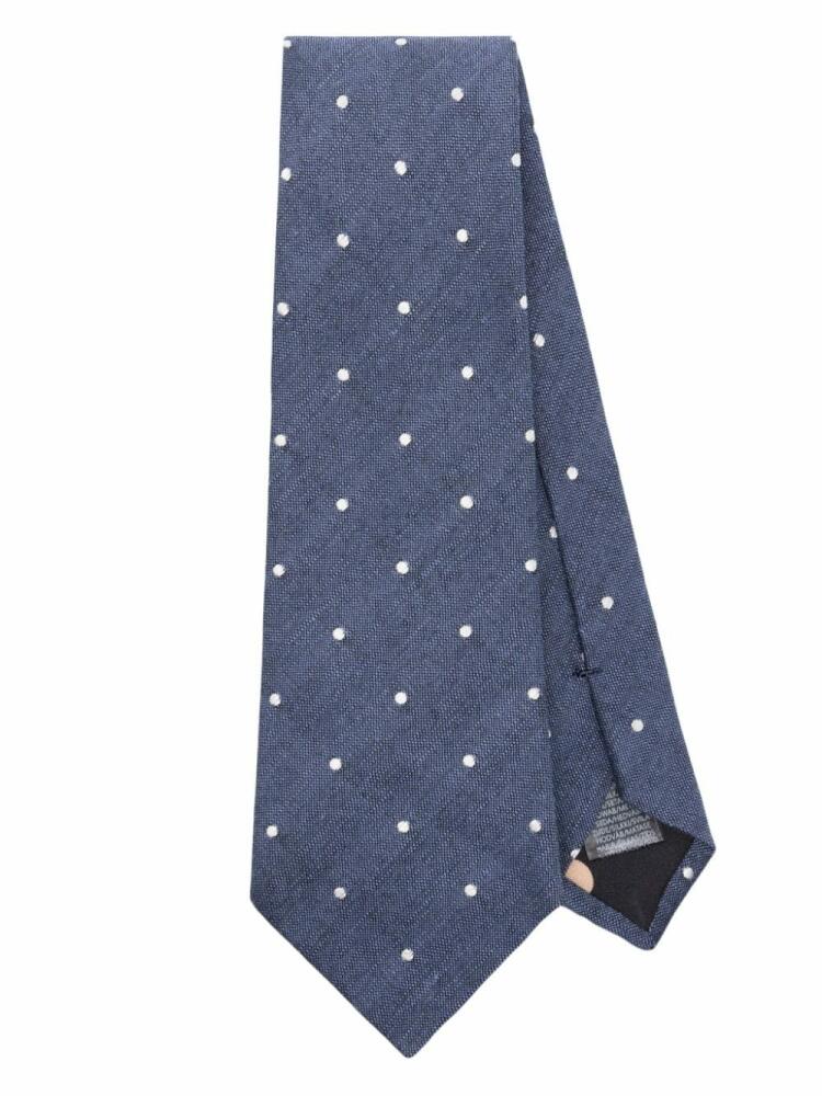 Paul Smith polka dot-embroidered twill-weave tie - Blue Cover