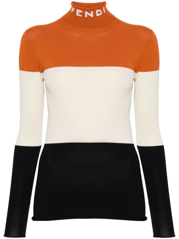 FENDI logo-intarsia colour-block jumper - Orange Cover