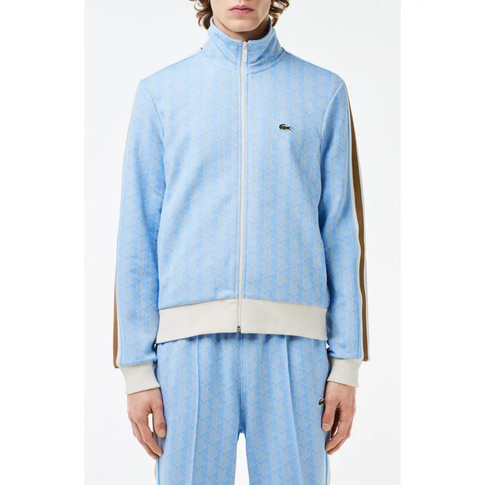 Lacoste Logo Monogram Stripe Track Jacket in Phoenix Blue/flour Cover