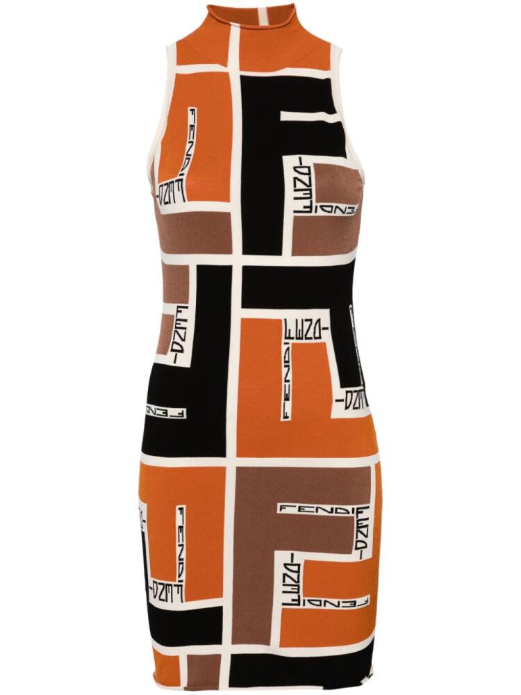 FENDI colour-block high-neck minidress - Orange Cover