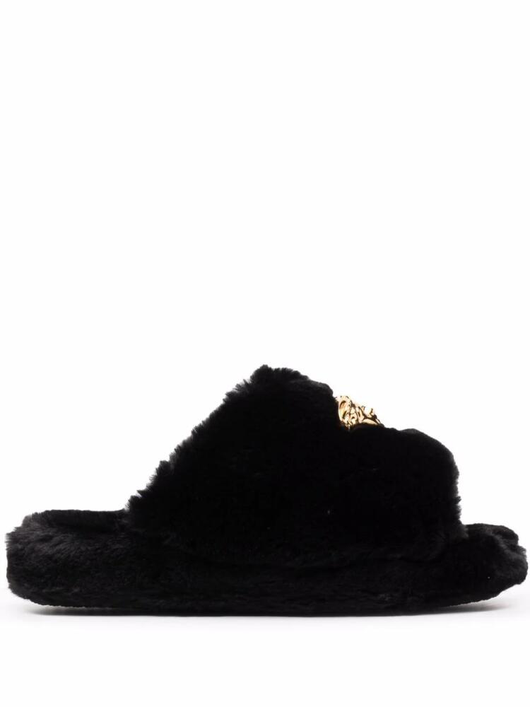 Versace Icon faux-fur slippers - Black Cover