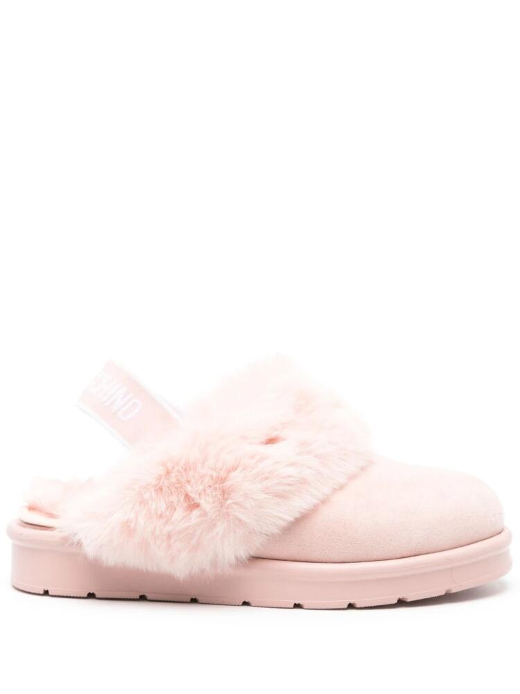 Love Moschino logo-print suede slippers - Pink Cover