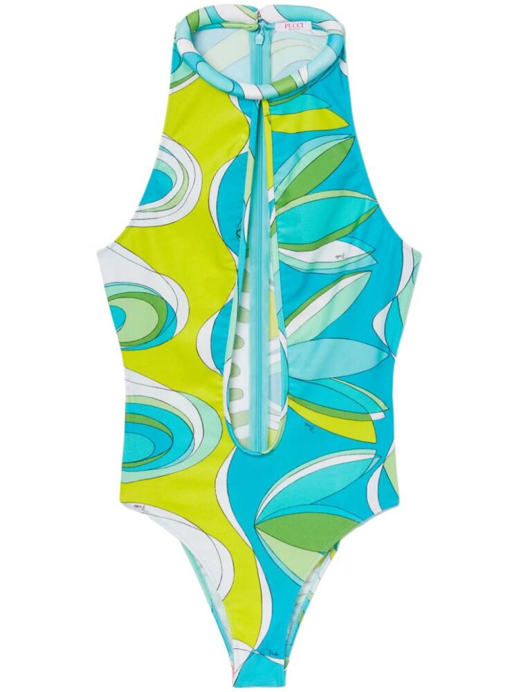 PUCCI Bersaglio-print halterneck swimsuit - Blue Cover