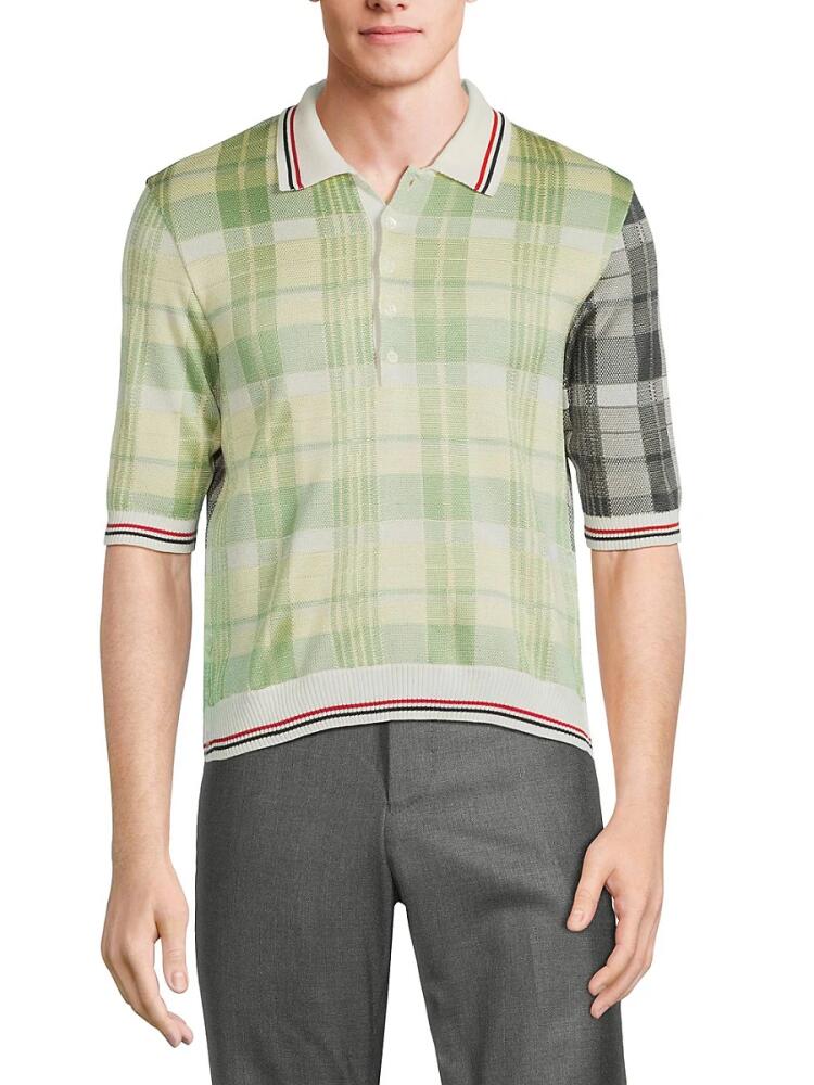 Thom Browne Men's Plaid Silk Blend Polo - Green Cover