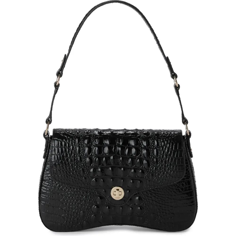 Brahmin Nerida Croc Embossed Leather Shoulder Bag in Black Cover