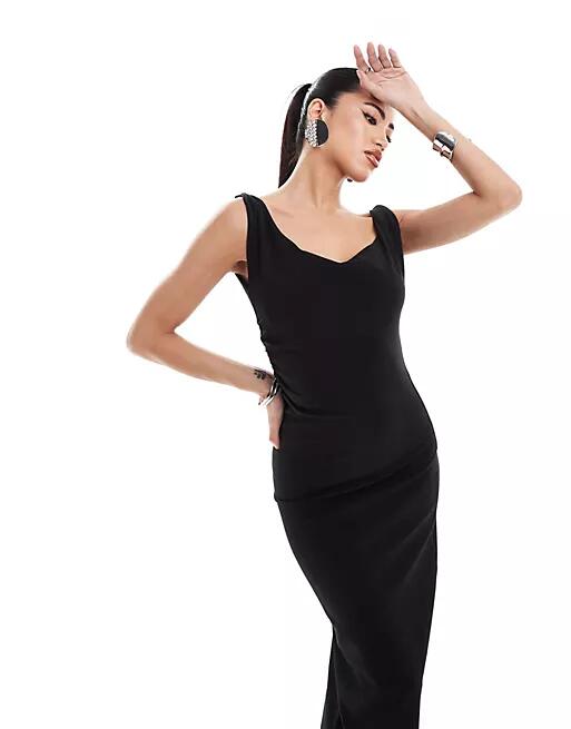 Simmi slinky twist strap cami bodycon maxi dress in black Cover