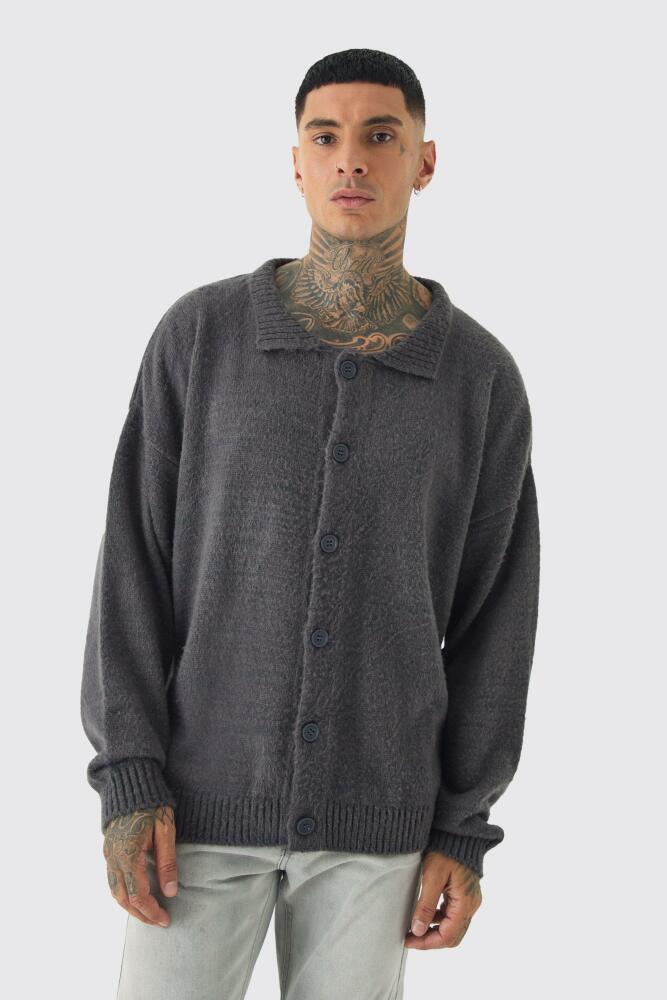 boohoo Mens Tall Brushed Knit Overshirt - Grey Cover