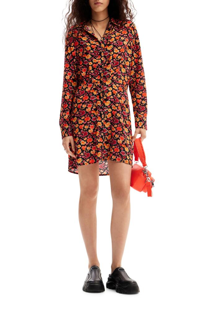 Desigual Yesh Floral Long Sleeve Mini Shirtdress in Red Cover