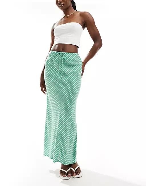 Stradivarius linen blend maxi skirt in green stripe Cover